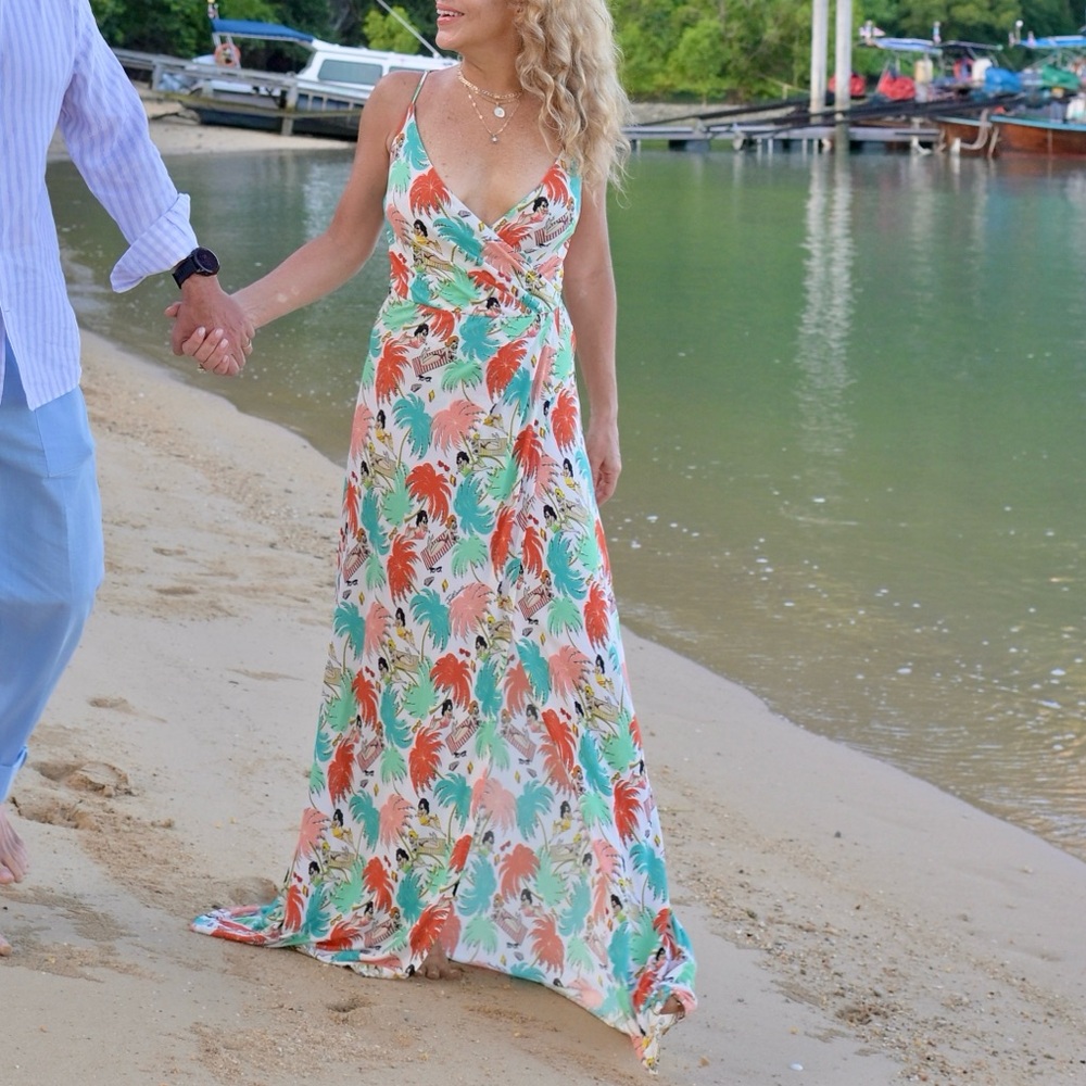 Roberto Cavalli Multicolor Tropical Print Maxi Dress